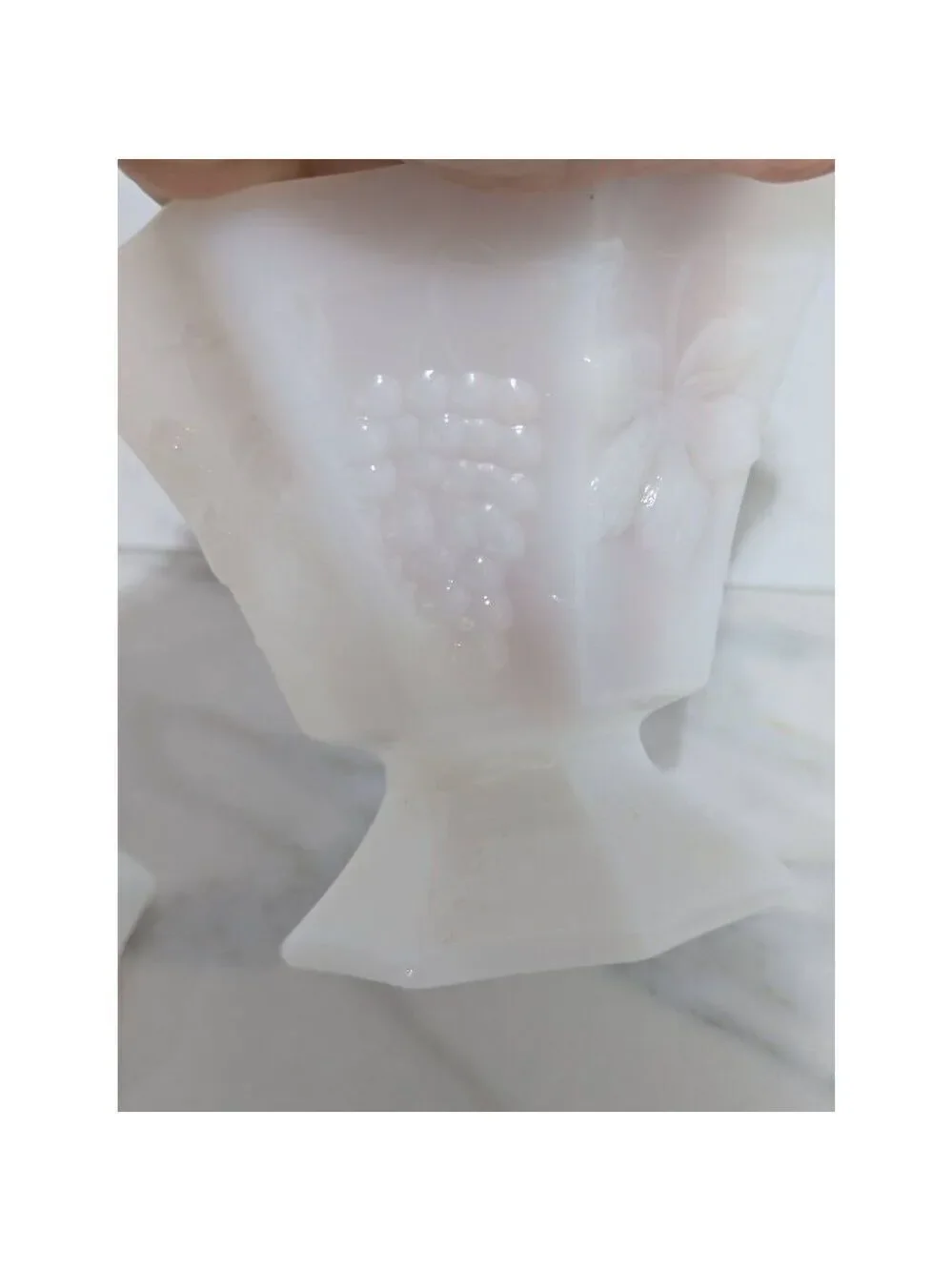 Anchor Hocking Milk Glass Lidded Pedestal Octagon Candy Dish Vase Grape Design